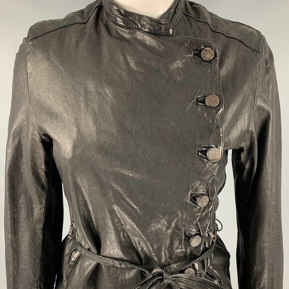 GIORGIO BRATO Size 4 Black Leather Button Up Jacket - Picture 2 of 11